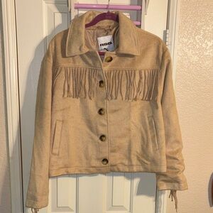 RSQ Women's Tan Fringe Jacket L NWT